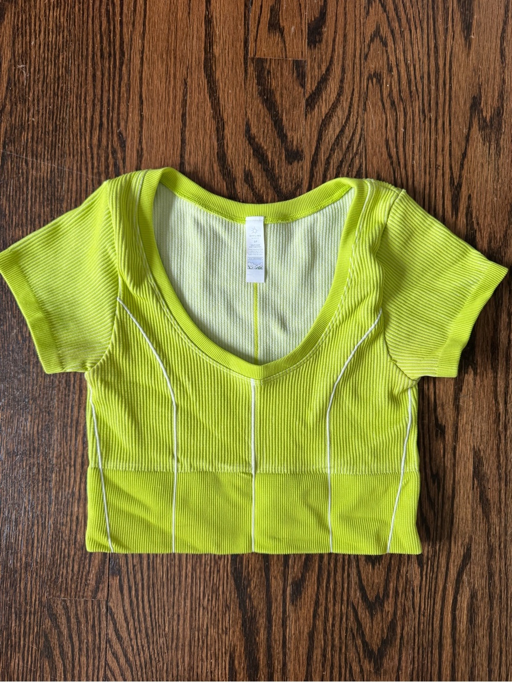 Aerie Neon Yellow Green Ribbed V-Neck Workout Crop Top
